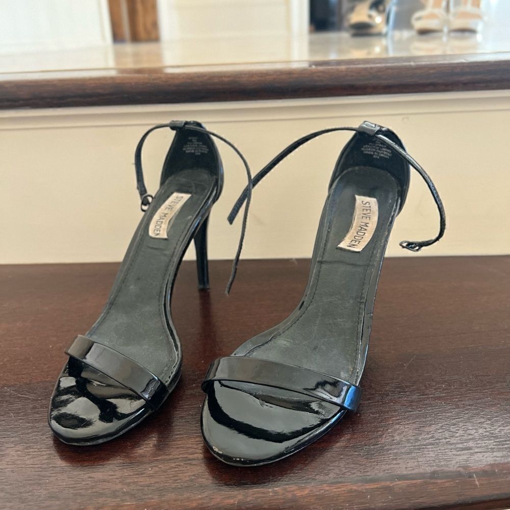Steve Madden Black Patent Strap Heels